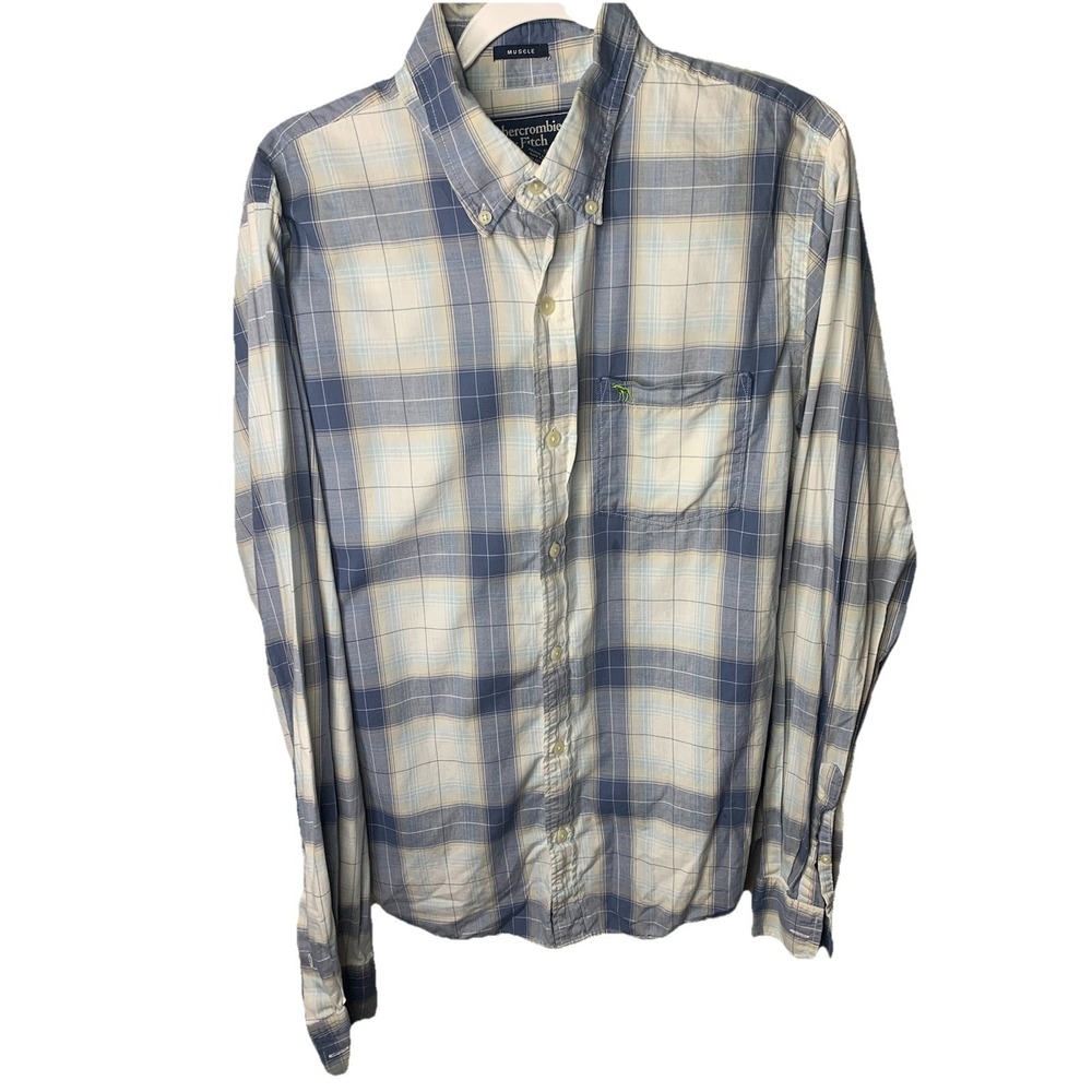 Mens XL Abercrombie & Fitch Plaid Long Sleeve Y2K Muscle Shirt Cotton